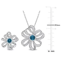 2-Piece Set of 4.15 ct. t.g.w. London Blue Topaz and White Topaz Earrings and Pendant with Chain in Sterling Silver