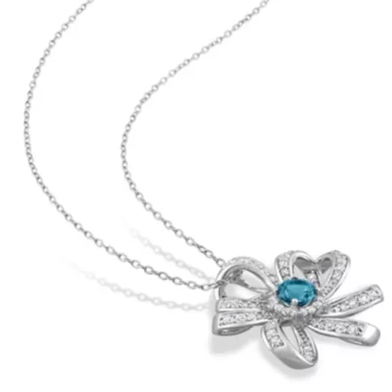 2-Piece Set of 4.15 ct. t.g.w. London Blue Topaz and White Topaz Earrings and Pendant with Chain in Sterling Silver