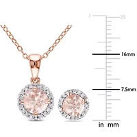 2-Piece Set of Morganite and 1/6 ct. t.w. Diamond Halo Earrings and Pendant with Chain in Rose Plated Sterling Silver