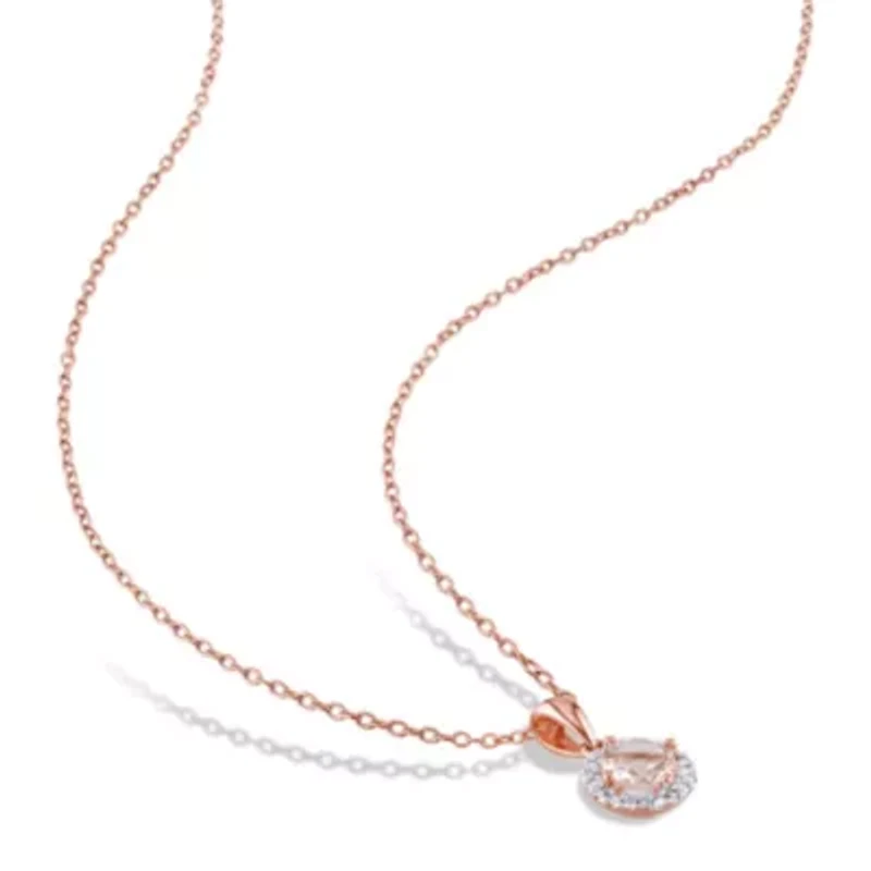 2-Piece Set of Morganite and 1/6 ct. t.w. Diamond Halo Earrings and Pendant with Chain in Rose Plated Sterling Silver