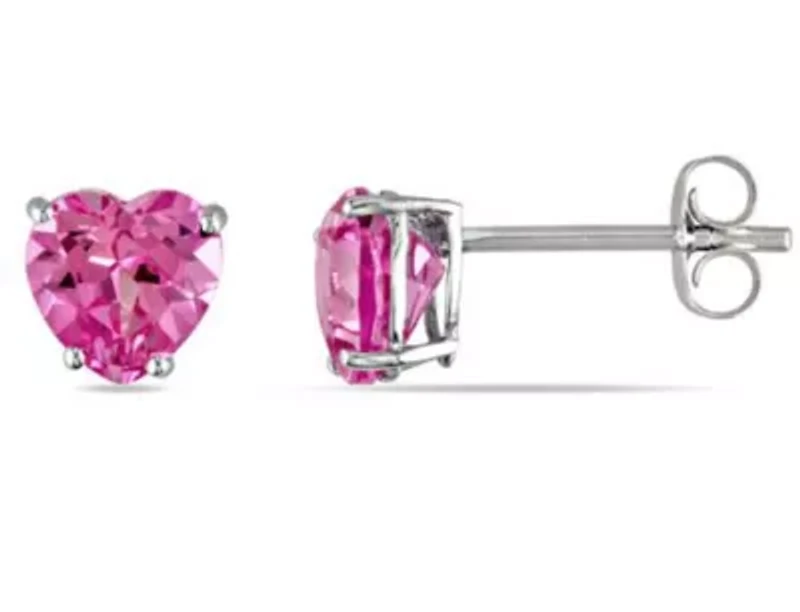 Lab Created Created Pink Sapphire Stud Earrings in 10K White Gold