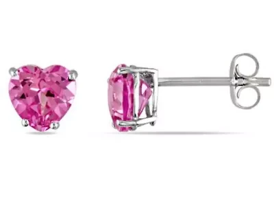 Lab Created Created Pink Sapphire Stud Earrings in 10K White Gold