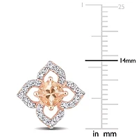 Morganite White Topaz Floral Stud Earrings in Rose Plated Sterling Silver