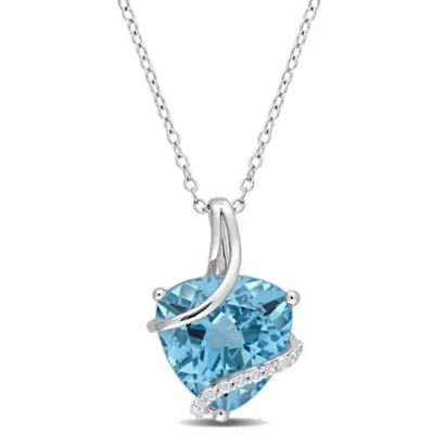Green Quartz & White Topaz Pendant with Chain Sterling Silver