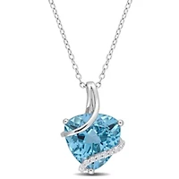Green Quartz & White Topaz Pendant with Chain Sterling Silver