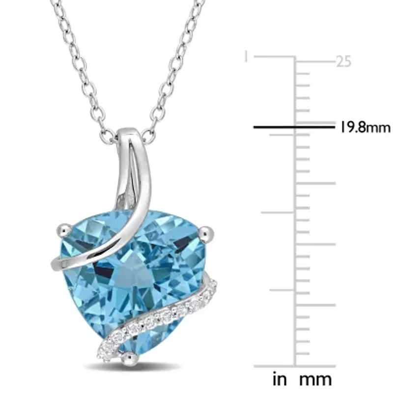 Green Quartz & White Topaz Pendant with Chain Sterling Silver