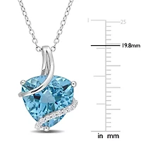 Green Quartz & White Topaz Pendant with Chain Sterling Silver