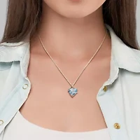 Green Quartz & White Topaz Pendant with Chain Sterling Silver