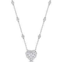 Lab Created Created Moissanite-White Heart Necklace with Chain in Sterling Silver
