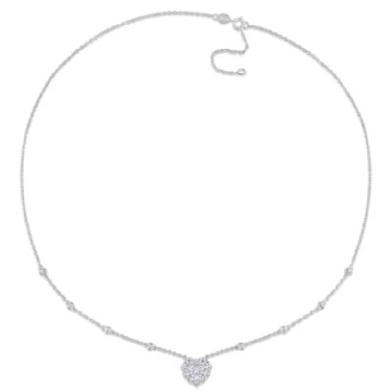 Lab Created Created Moissanite-White Heart Necklace with Chain in Sterling Silver