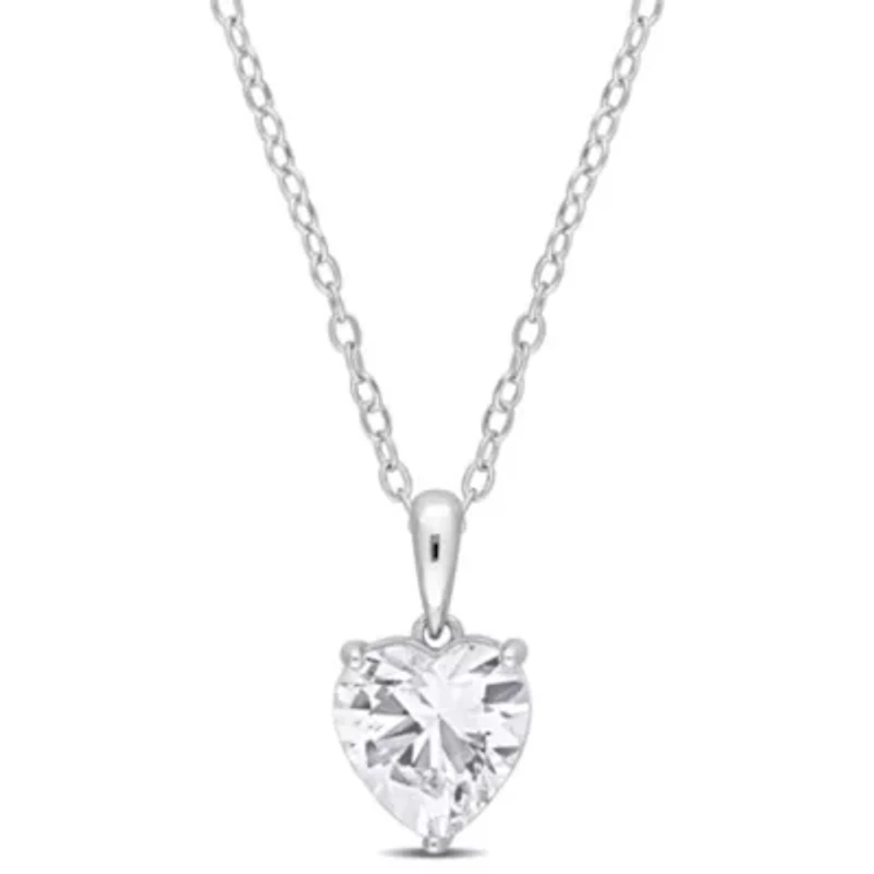 Lab Created Created White Sapphire Heart Pendant with Chain in Sterling Silver