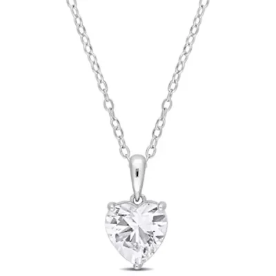 Lab Created Created White Sapphire Heart Pendant with Chain in Sterling Silver