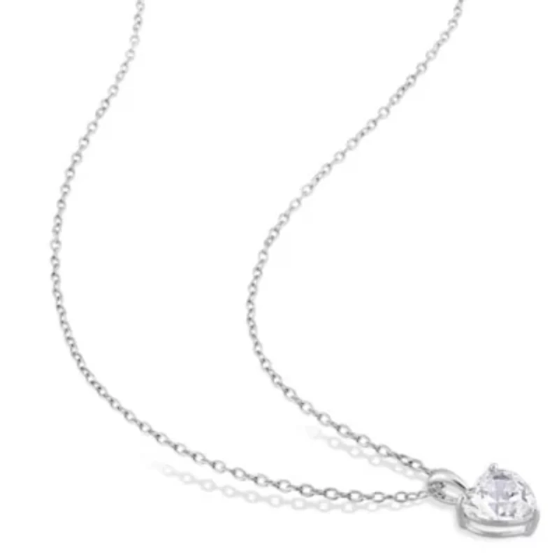 Lab Created Created White Sapphire Heart Pendant with Chain in Sterling Silver