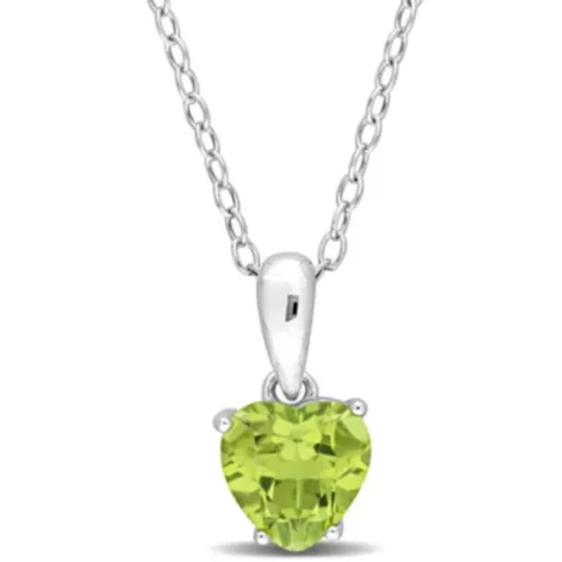 Peridot Heart Pendant with Chain in Sterling Silver