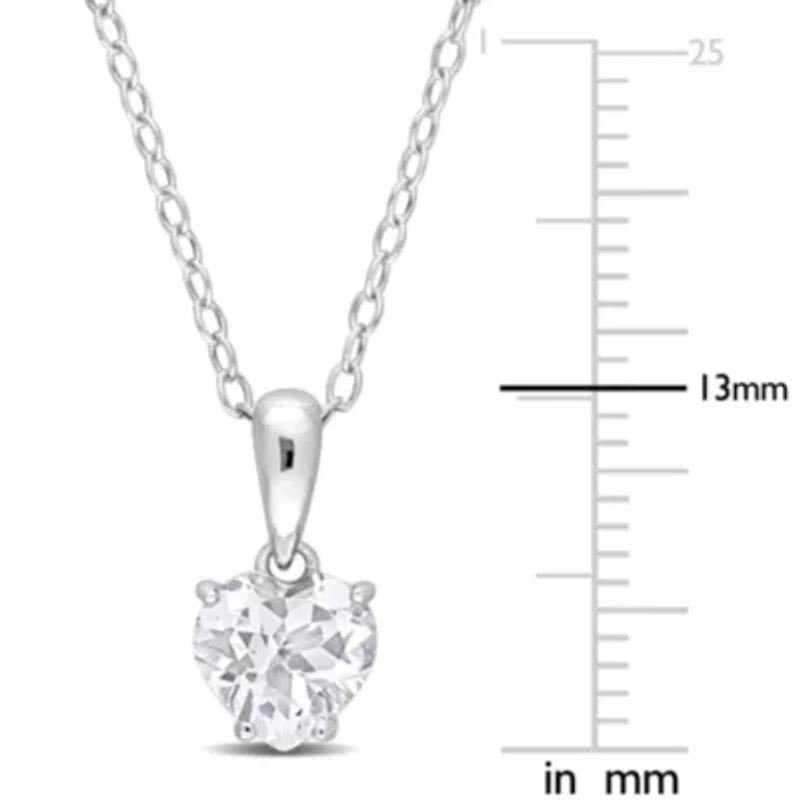 White Topaz Heart Pendant with Chain in Sterling Silver