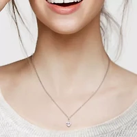 White Topaz Heart Pendant with Chain in Sterling Silver