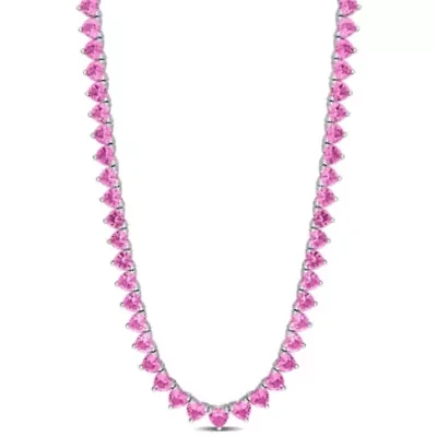 Lab Created Created Pink Sapphire Tennis Necklace in Sterling Silver