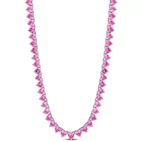 Lab Created Created Pink Sapphire Tennis Necklace in Sterling Silver
