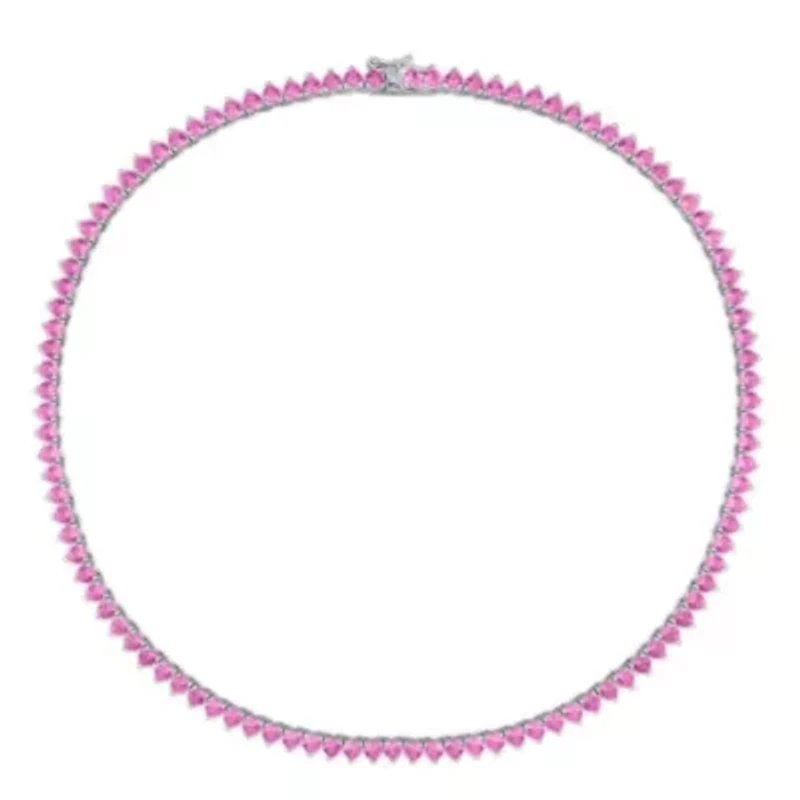 Lab Created Created Pink Sapphire Tennis Necklace in Sterling Silver