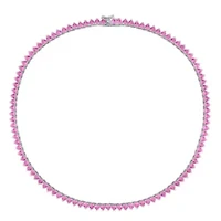 Lab Created Created Pink Sapphire Tennis Necklace in Sterling Silver