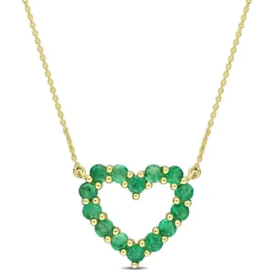 Emerald Open Heart Pendant with Chain in 10K Yellow Gold
