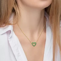 Emerald Open Heart Pendant with Chain in 10K Yellow Gold