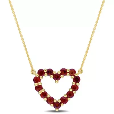 Garnet Open Heart Pendant with Chain in 10K Yellow Gold