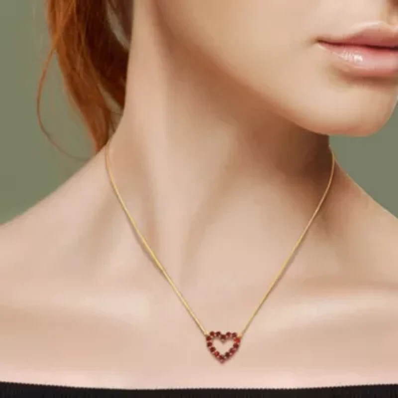Garnet Open Heart Pendant with Chain in 10K Yellow Gold