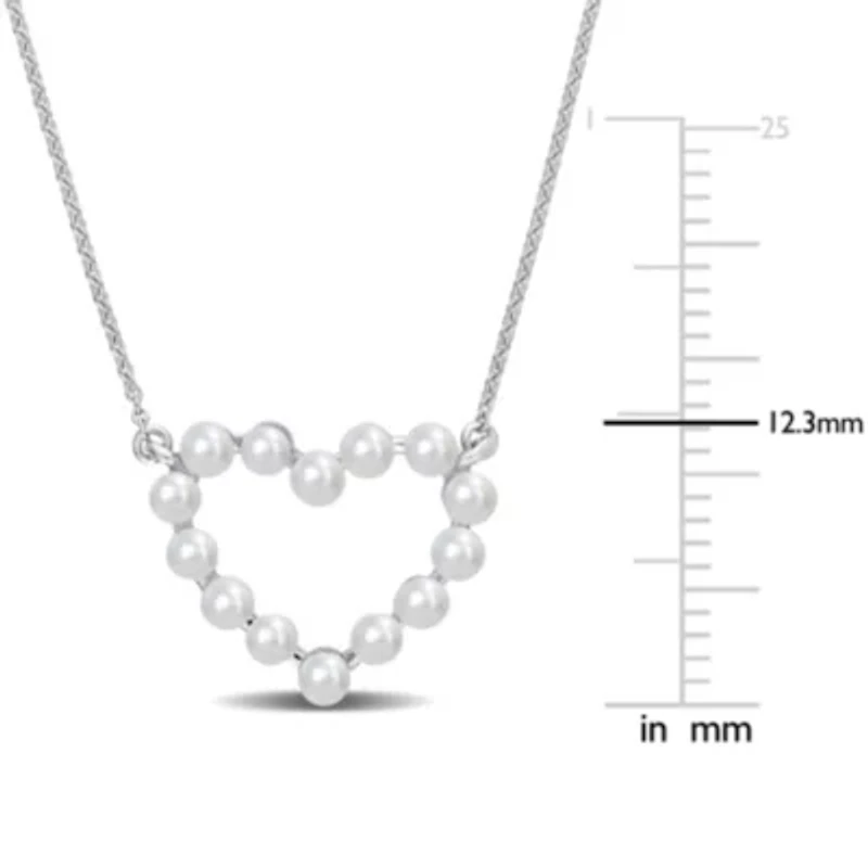 White Freshwater Cultured Pearl Open Heart Pendant with Chain in 14K White Gold
