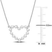 White Freshwater Cultured Pearl Open Heart Pendant with Chain in 14K White Gold