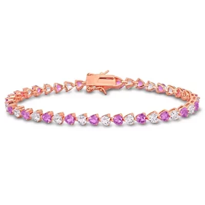 Lab Created Created Pink Sapphire and Created White Sapphire Tennis Bracelet in 18K Rose Gold Plated Sterling Silver