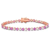 Lab Created Created Pink Sapphire and Created White Sapphire Tennis Bracelet in 18K Rose Gold Plated Sterling Silver