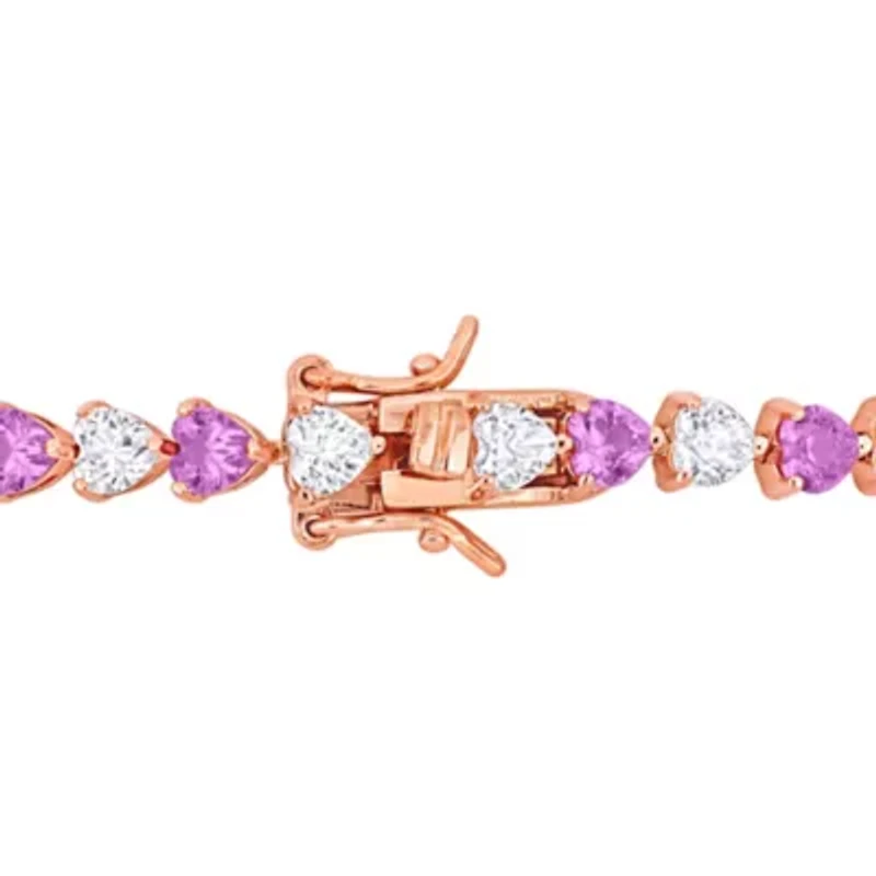 Lab Created Created Pink Sapphire and Created White Sapphire Tennis Bracelet in 18K Rose Gold Plated Sterling Silver
