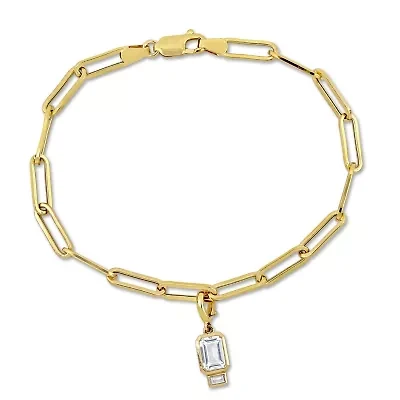 Lab Created Created White Sapphire Oval Link Charm Bracelet in Yellow Plated Sterling Silver