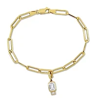 Lab Created Created White Sapphire Oval Link Charm Bracelet in Yellow Plated Sterling Silver