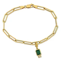 Lab Created Created Emerald and Created White Sapphire Oval Link Charm Bracelet in Yellow Plated Sterling Silver