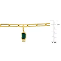 Lab Created Created Emerald and Created White Sapphire Oval Link Charm Bracelet in Yellow Plated Sterling Silver