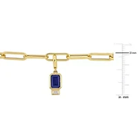 Lab Created Created Blue and Created White Sapphire Oval Link Charm Bracelet in Yellow Plated Sterling Silver