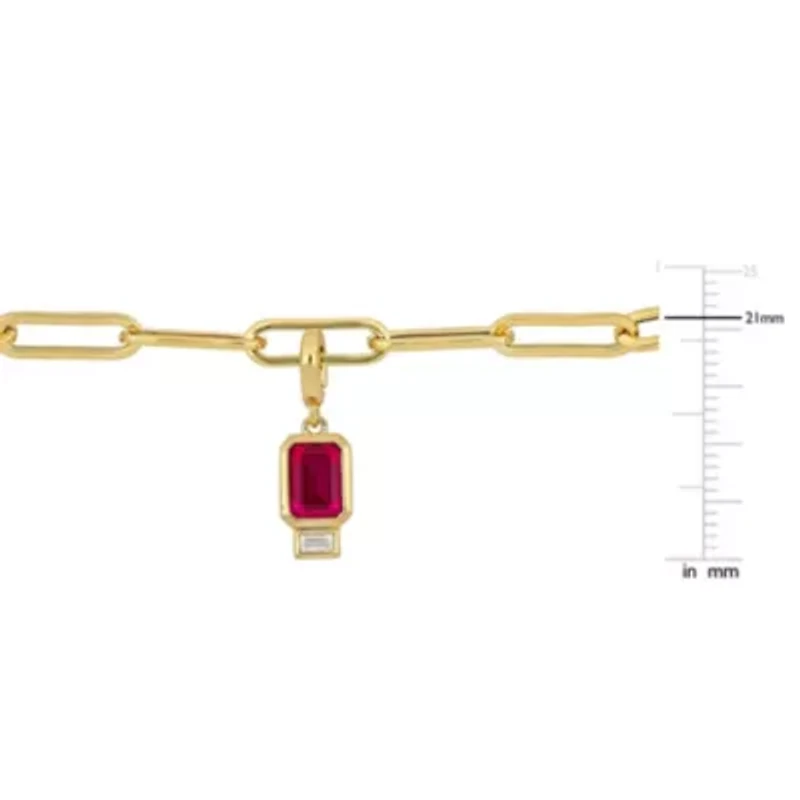 Lab Created Created Emerald, Created Ruby, Created Blue and Created White Sapphire Oval Link Charm Bracelet in Yellow Plated Sterling Silver