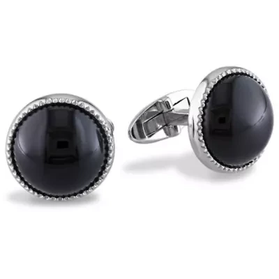 Black Onyx Cufflink Pin in Sterling Silver