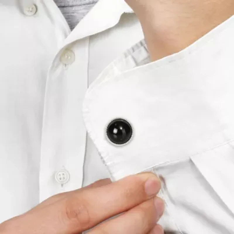 Black Onyx Cufflink Pin in Sterling Silver