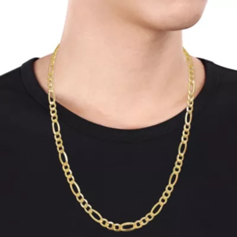 Semi-Solid Figaro Necklace in 10K Yellow Gold
