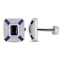 Created Blue and Created White Sapphire Cufflink in Sterling Silver