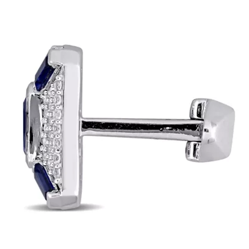 Created Blue and Created White Sapphire Cufflink in Sterling Silver