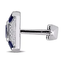 Created Blue and Created White Sapphire Cufflink in Sterling Silver
