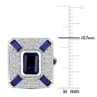 Created Blue and Created White Sapphire Cufflink in Sterling Silver