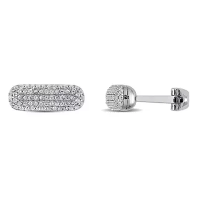 White Sapphire Cufflink in Sterling Silver