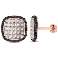 Lab Created Created White Sapphire and Black Spinel Cufflink in Rose Plated Sterling Silver with Black Rhodium Plated