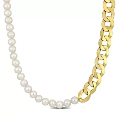 Freshwater Cultured Pearl with Curb Link Chain in Yellow Plated Sterling Silver