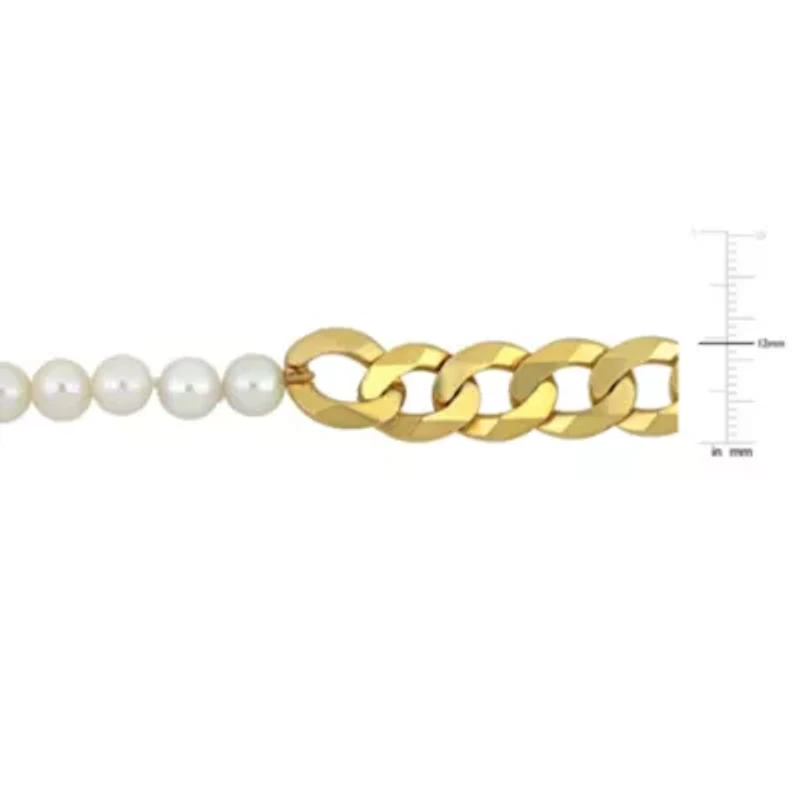 Freshwater Cultured Pearl with Curb Link Chain in Yellow Plated Sterling Silver
